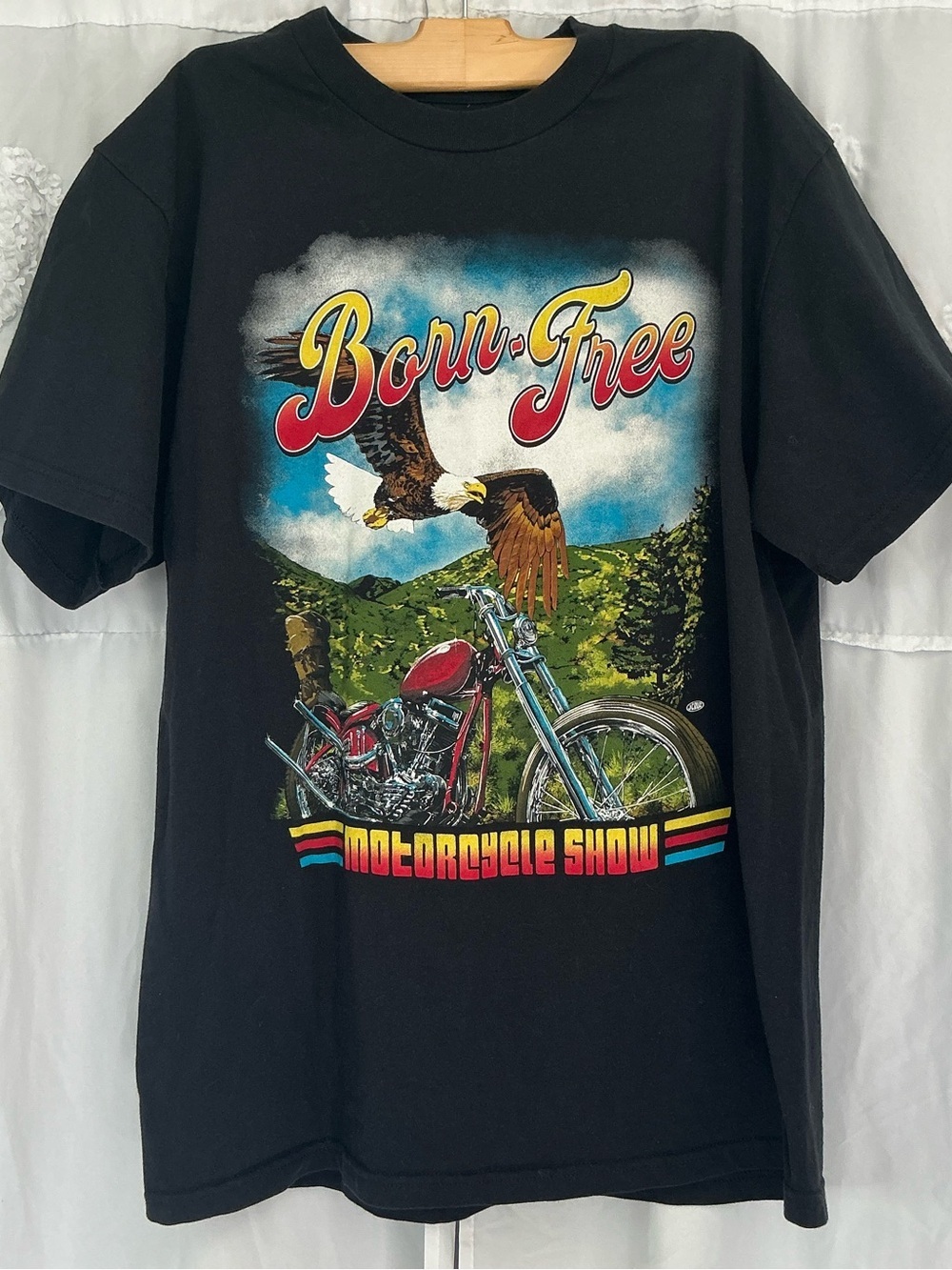 Born-Free Black Crew Neck Bikers Unisex Black Graphic Tee Tour Riders (Size L)